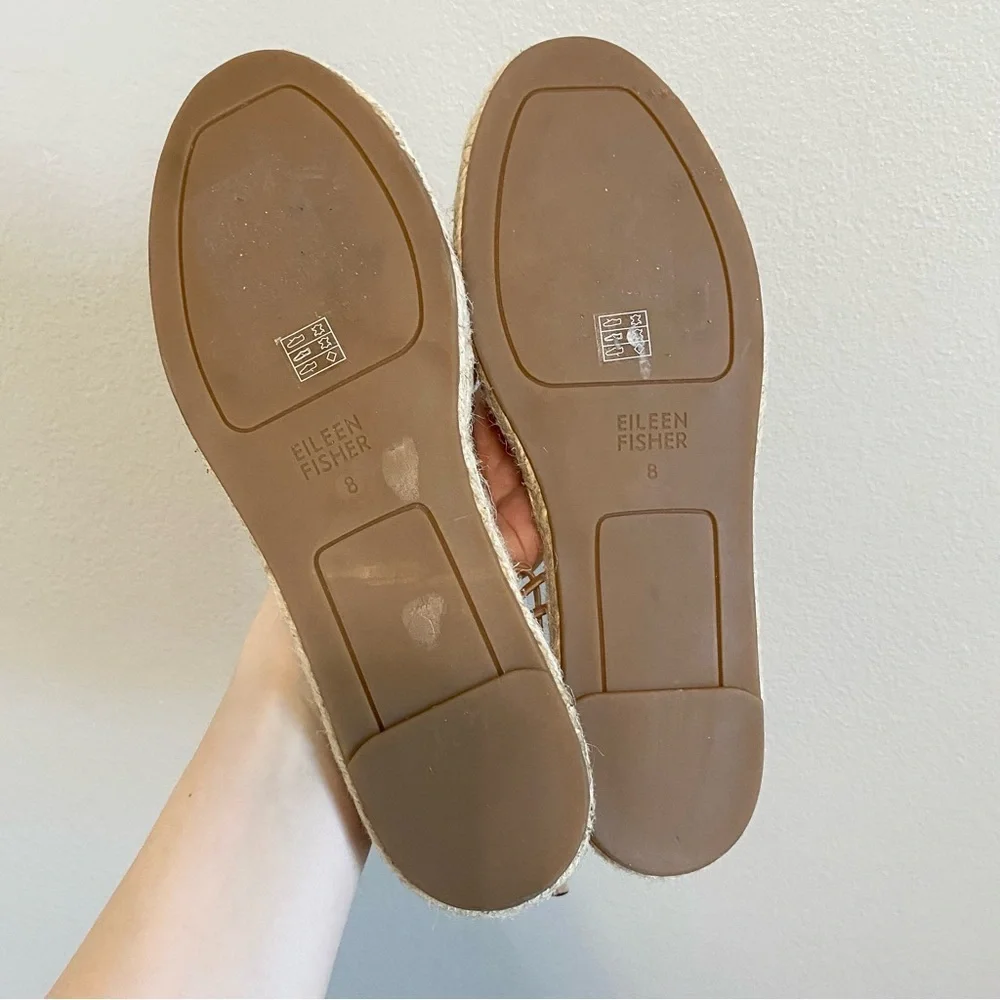 Eileen Fisher Light Tan Leather Lace Up Flat Espadrille Sandals Size 8